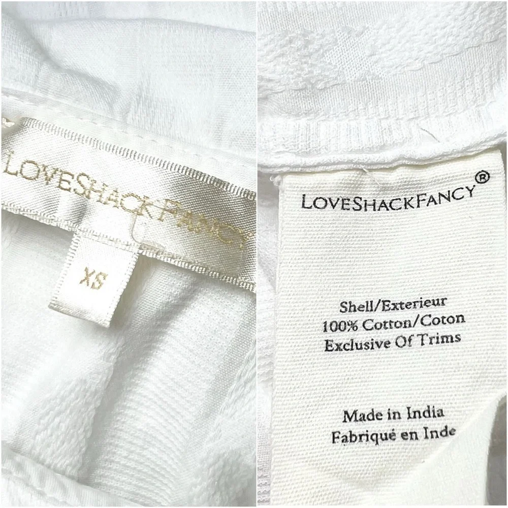 LOVESHACKFANCY Lace Embroidered Oversized Collar Puff Long Sleeve Pintuck Top XS